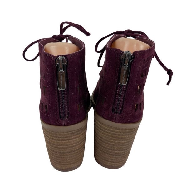 *Vince Camuto Tarita Cut Out Lace Up Burgundy Suede Open Toe Heel Bootie Size 6 - Picture 15 of 16